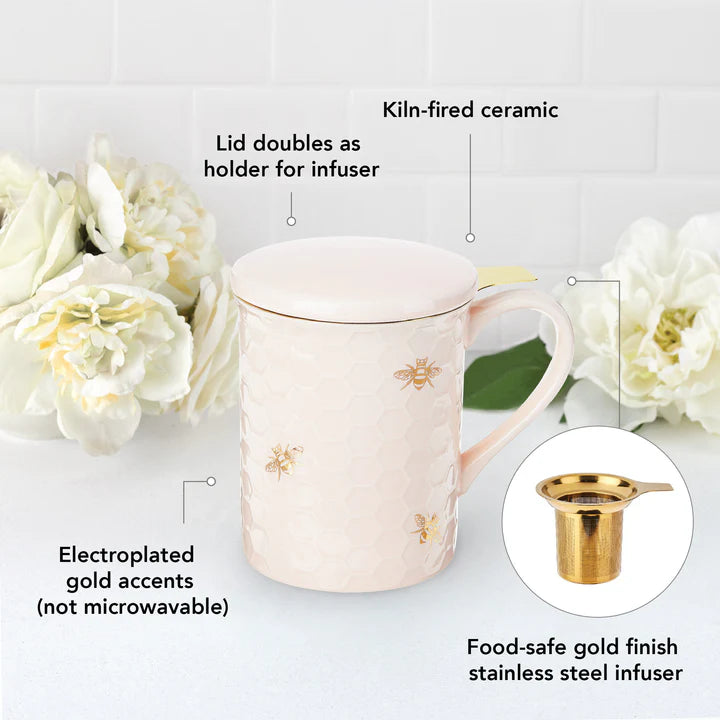 Annette Ceramic Tea Mug and Infuser ~ Honeycomb