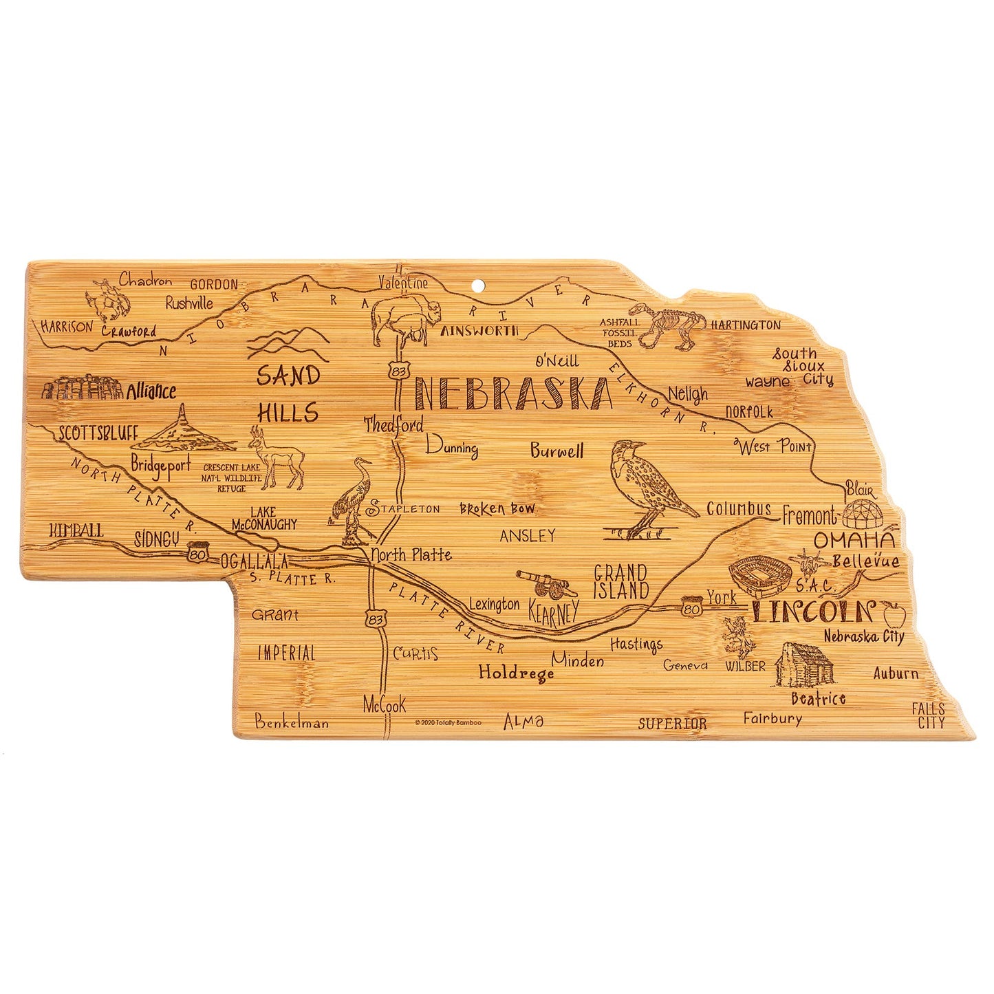 Destination Nebraska Cutting Board with Engraved Artwork