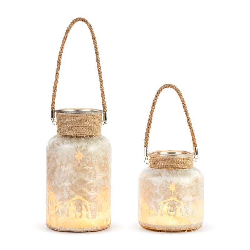 Lit Cityscape Nativity Glass Jars