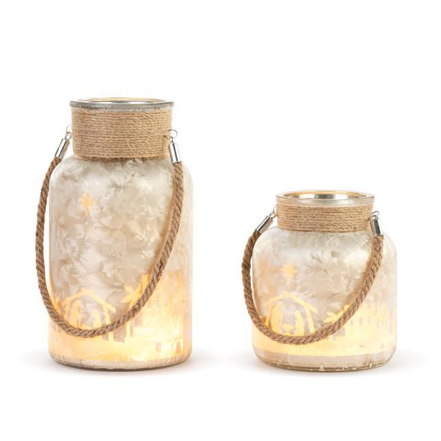 Lit Cityscape Nativity Glass Jars