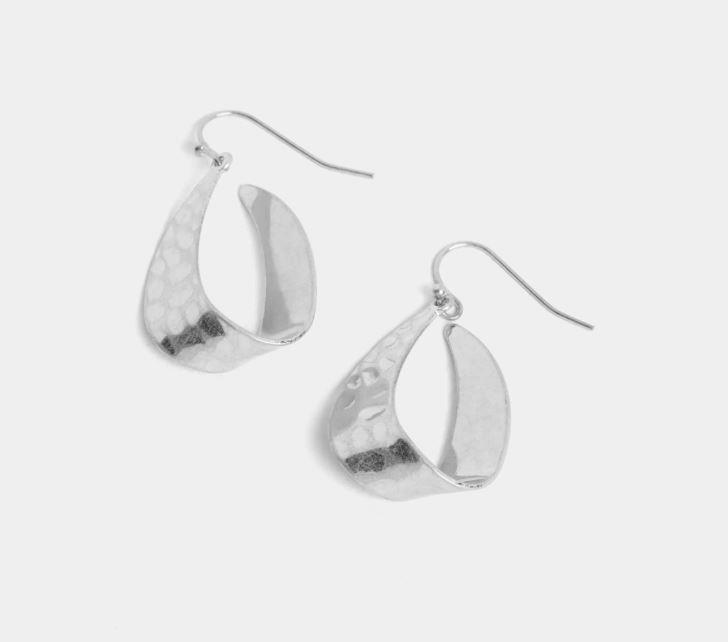 Flat Hammered Teardrop Earring ~ Silver