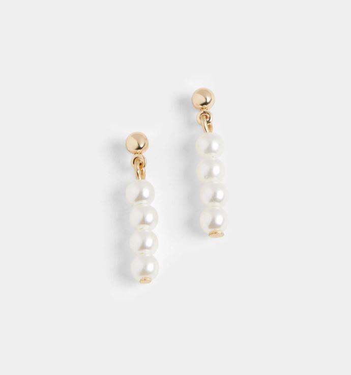 Pearl Drop Stud Earrings ~ Gold