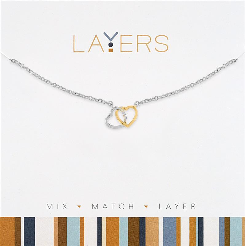 Silver TwoTone Double Heart Layers Necklace