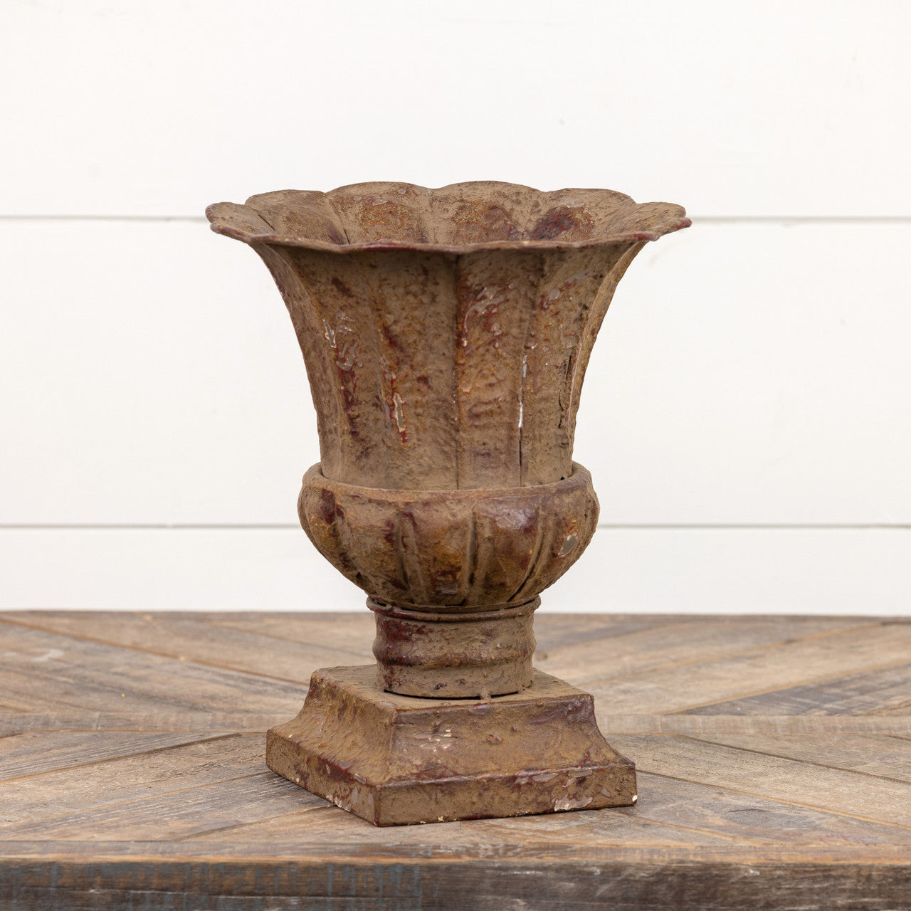 Aged Brown and Red Urn