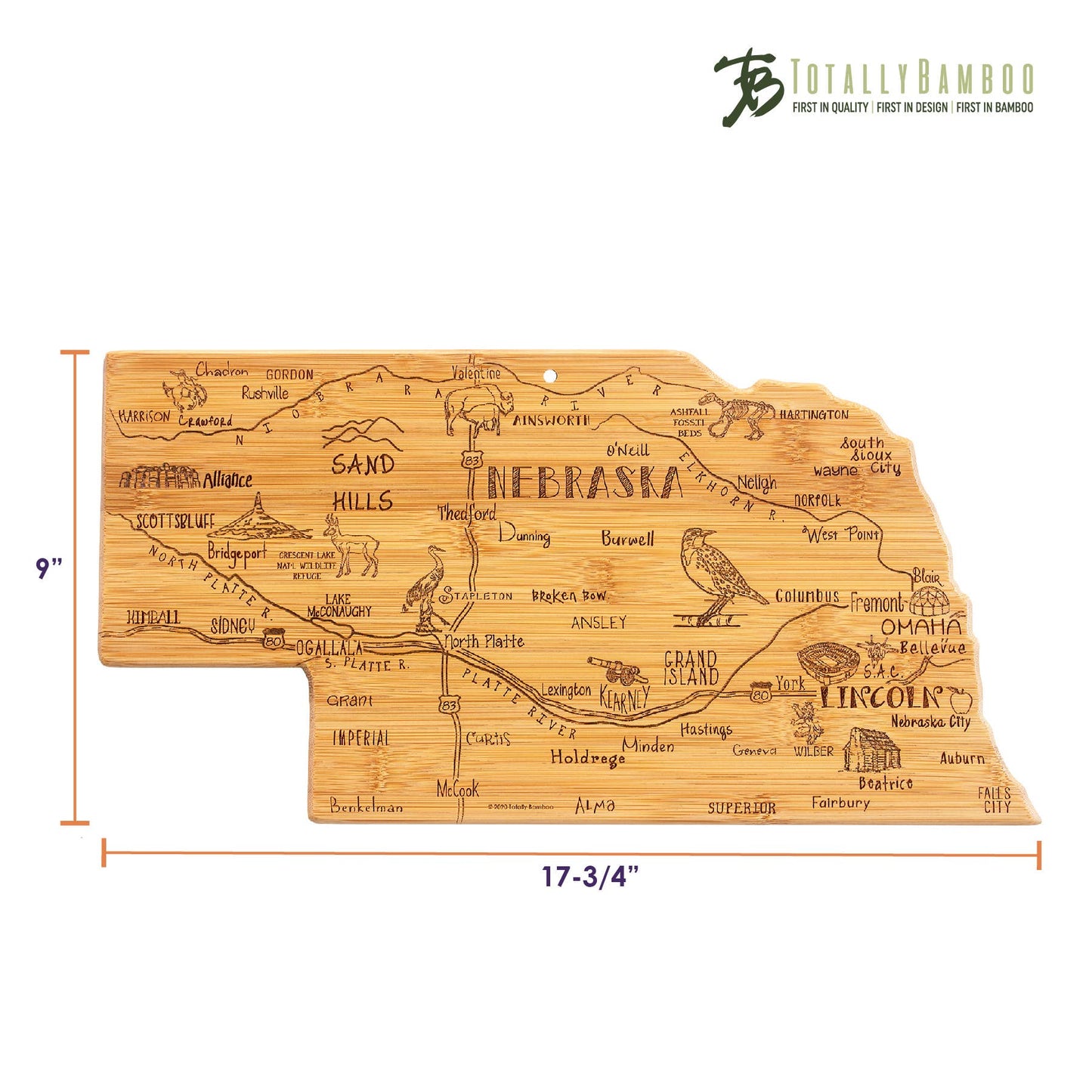 Destination Nebraska Cutting Board with Engraved Artwork