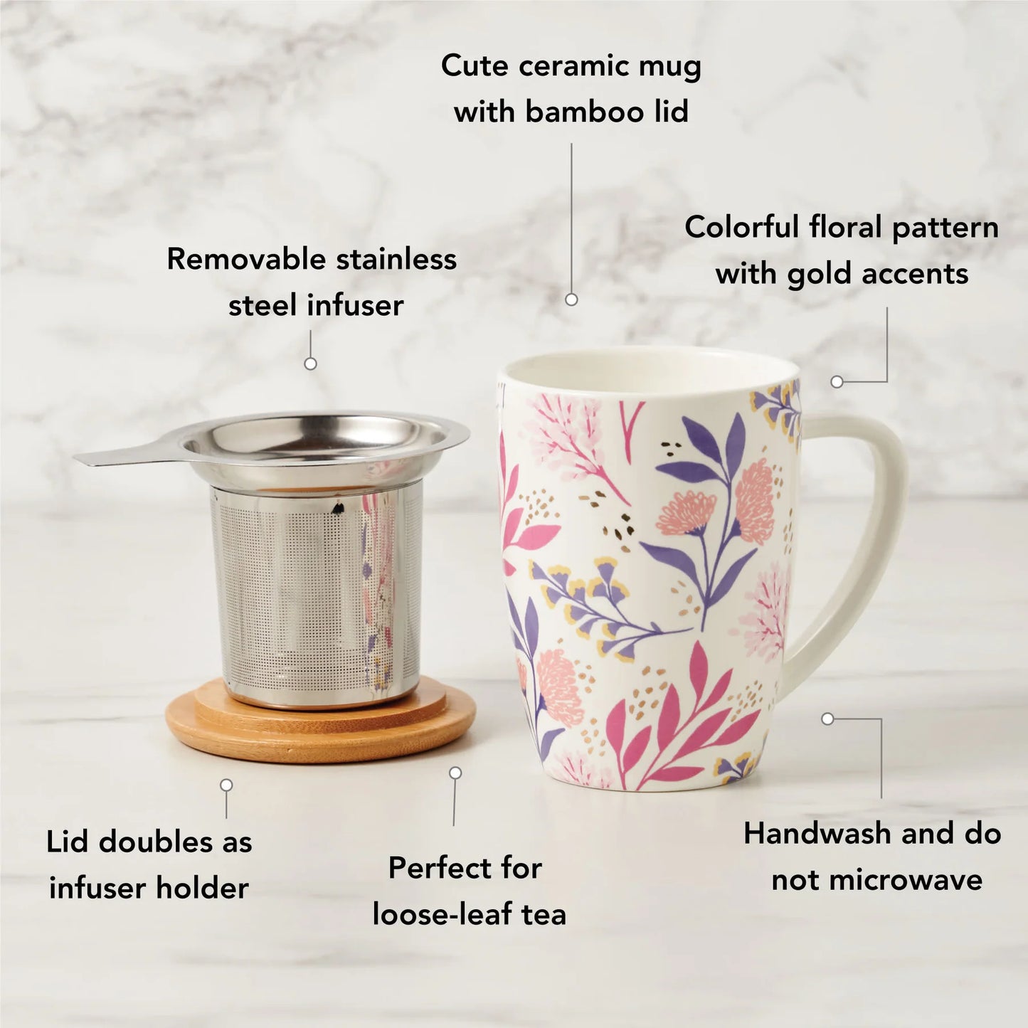 Bailey Ceramic Tea Mug and Infuser ~ Botanical Bliss