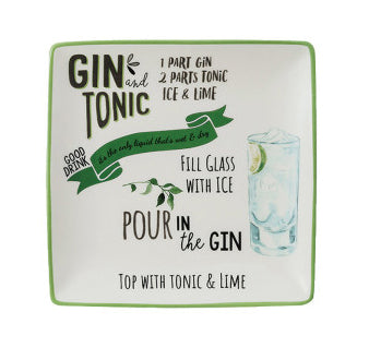 Stoneware Plate with Cocktail Recipe & Art ~ Gin & Tonic