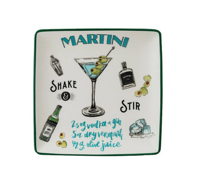 Stoneware Plate with Cocktail Recipe & Art ~ Gin & Tonic