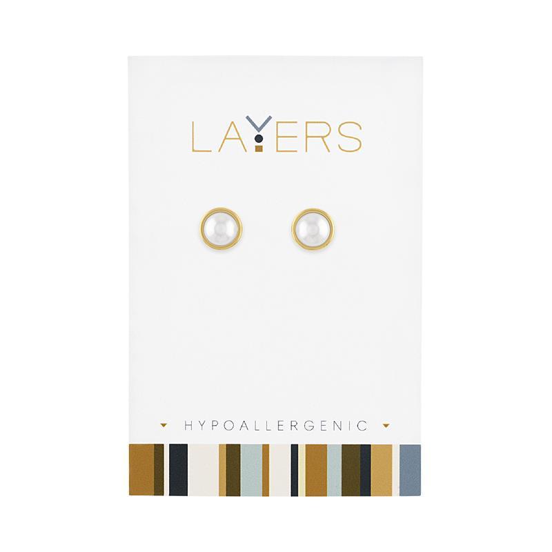 Gold Round Pearl Stud Layers Earrings