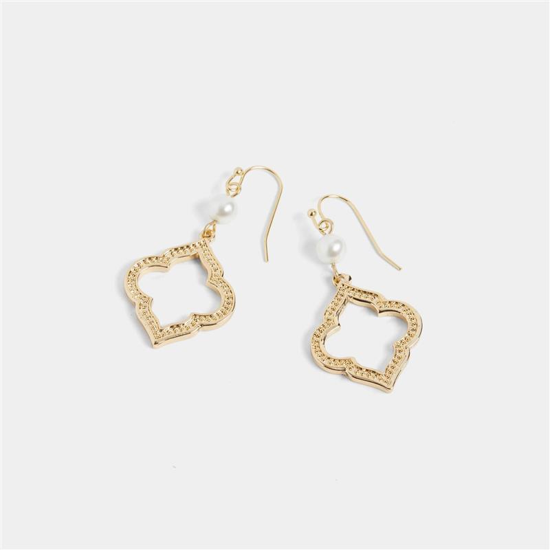 Pearl Open Shape Dangle Earrings ~ Gold