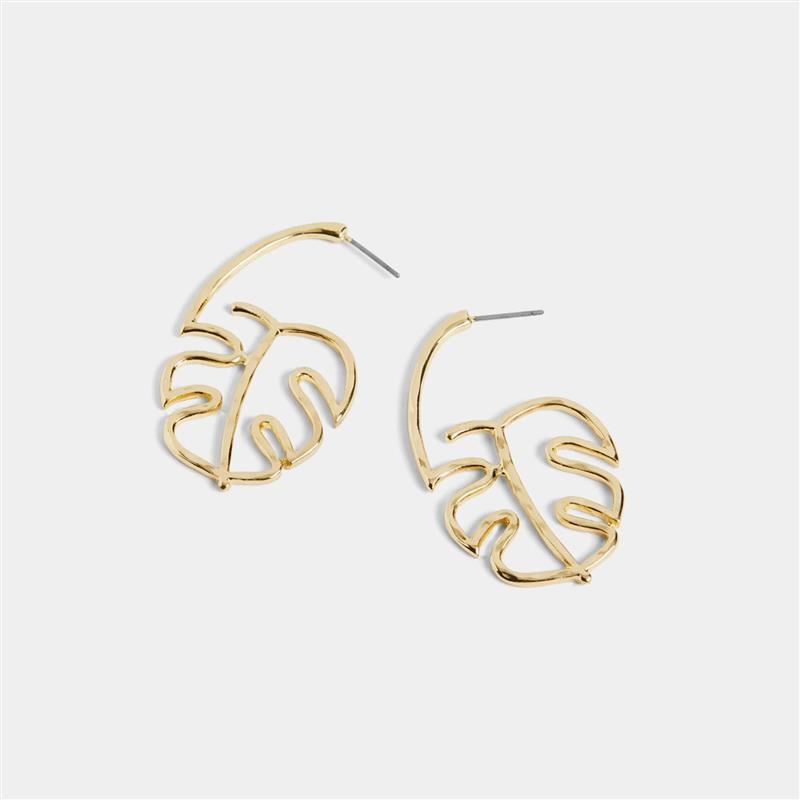 Monstera Leaf Post Hoop Earrings ~ Gold