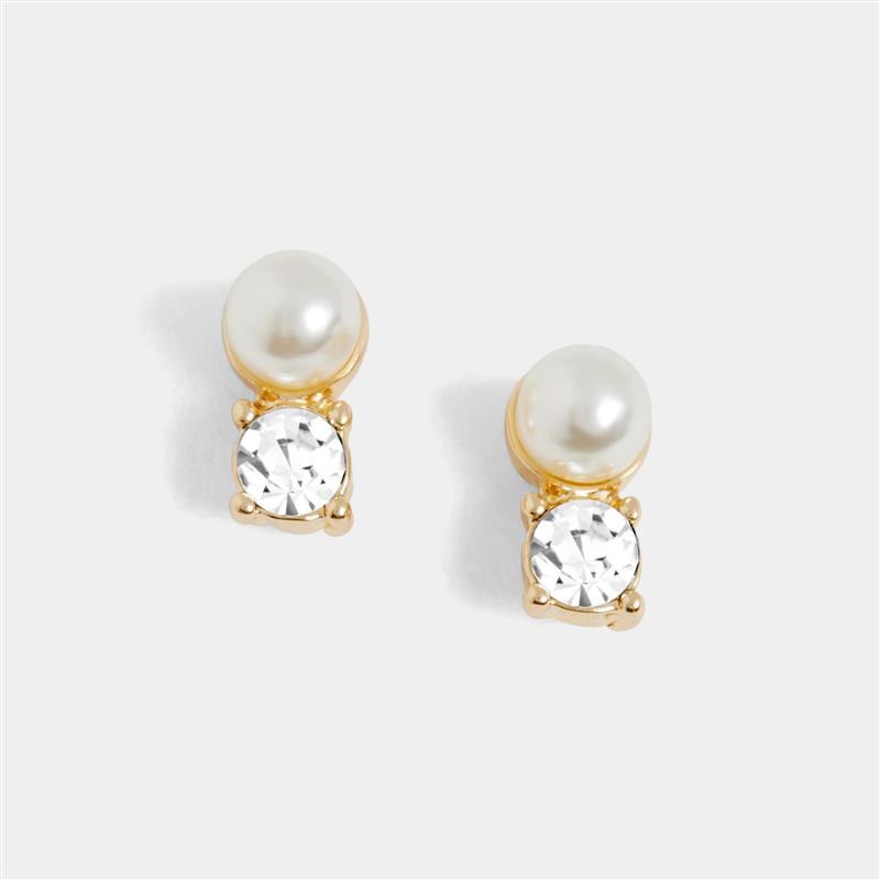 Pearl Stone Stud Earrings ~ Gold
