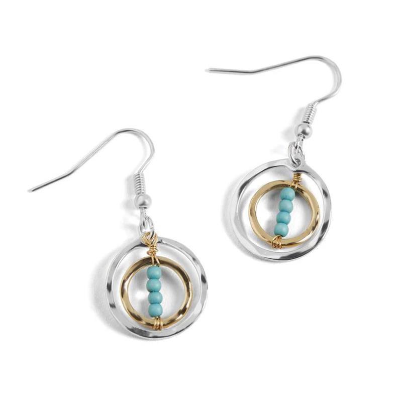 Mixed Metal Double Hoop with Turquoise