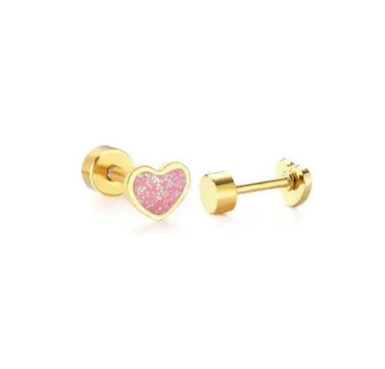 Nora ~ Pink Heart Stud Earrings