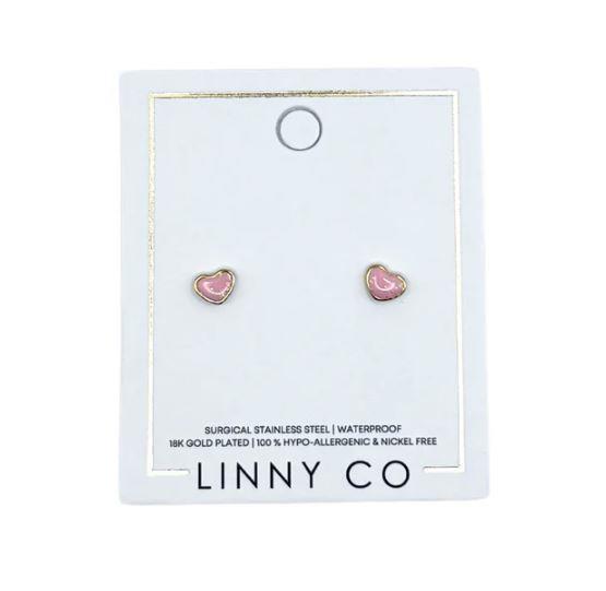 Nora ~ Pink Heart Stud Earrings