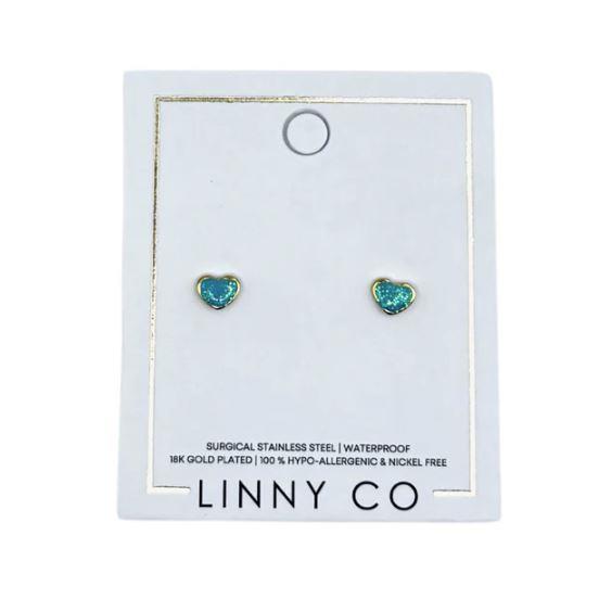 Nora ~ Teal Heart Stud Earrings