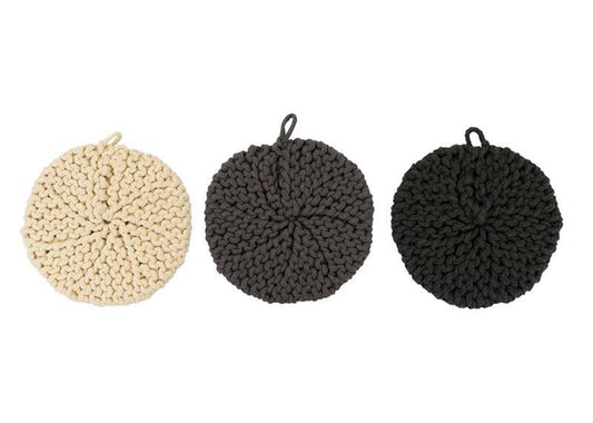 Cotton Crocheted Pot Holder ~ Dark Gray