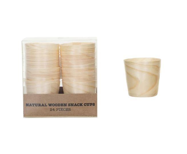 Natural Wooden Snack Cups ~ Set of 24