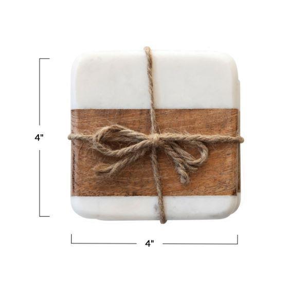 Marble & Acacia Wood Coasters ~ Set of 4