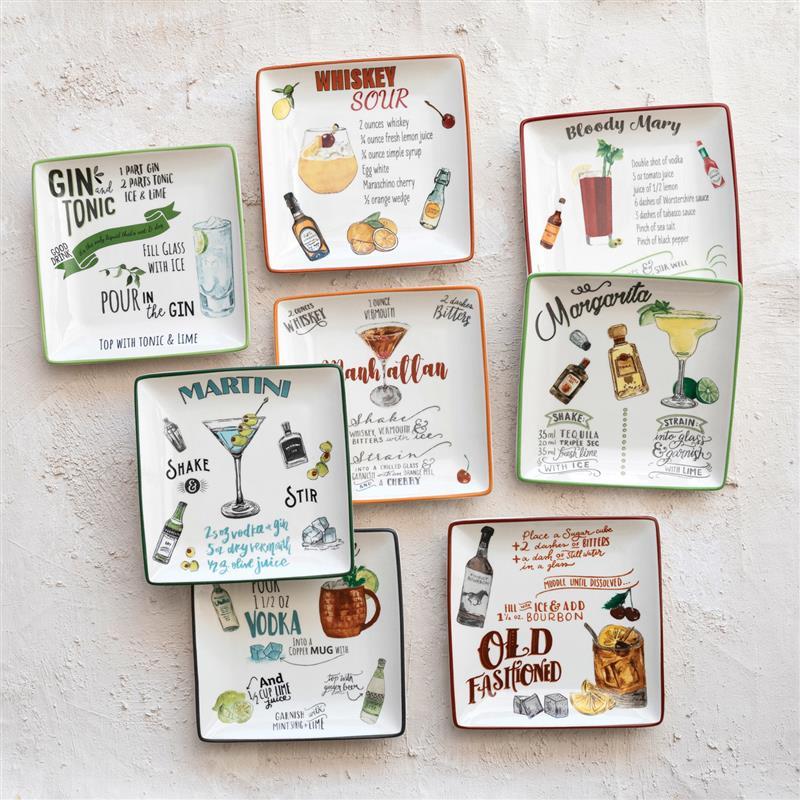 Stoneware Plate with Cocktail Recipe & Art ~ Gin & Tonic