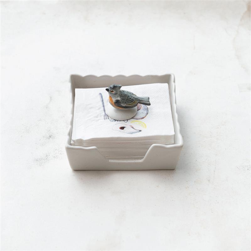 Stoneware Napkin Holder with Bird Shaped Weight