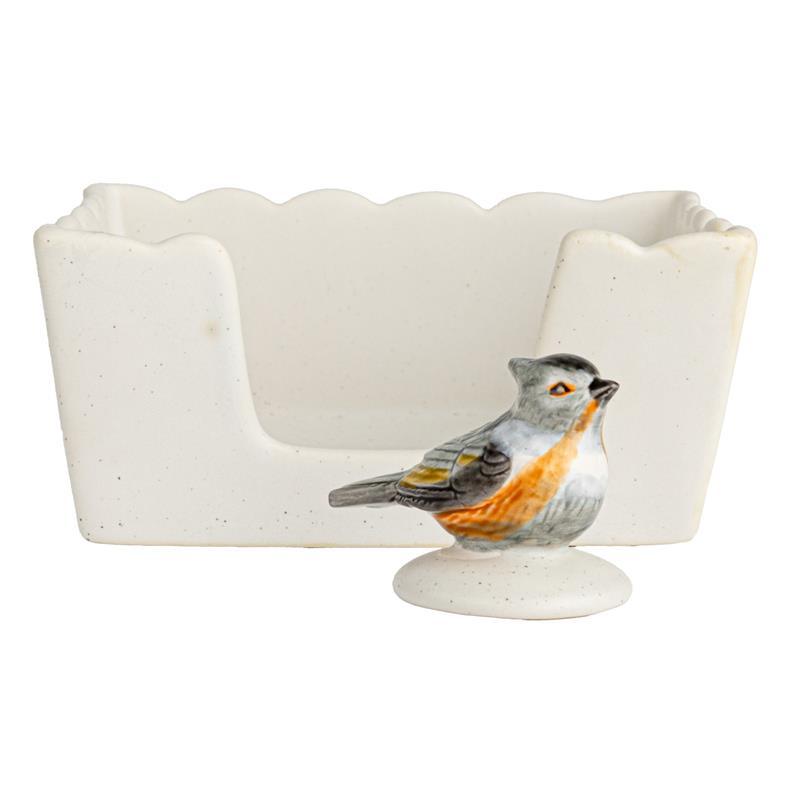 Stoneware Napkin Holder with Bird Shaped Weight