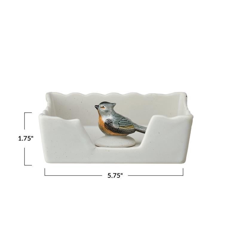 Stoneware Napkin Holder with Bird Shaped Weight