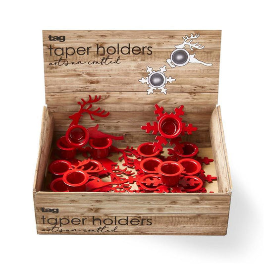 Red Taper Candle Holder ~ Snowflake