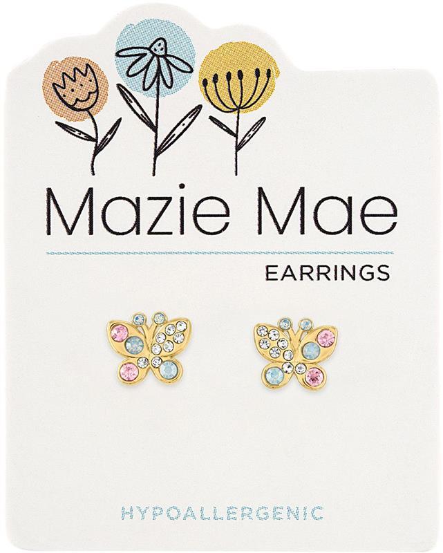 Gold Opal & Vintage Rose Butterfly Stud Earring