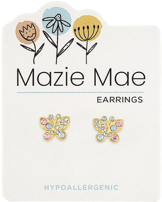 Gold Opal & Vintage Rose Butterfly Stud Earring
