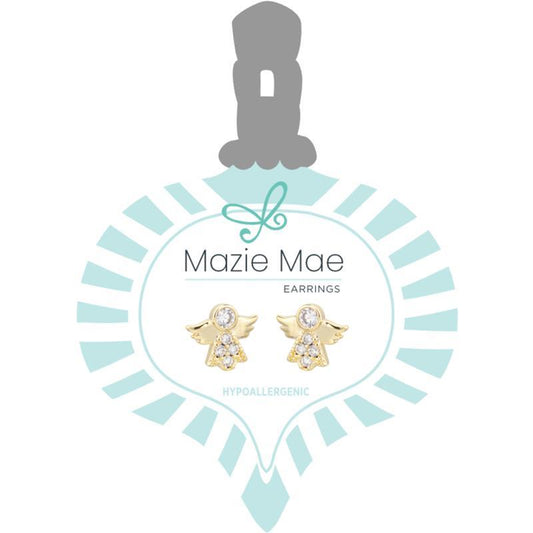 Mazie Mae Holiday Earring ~ Gold CZ Angel Stud