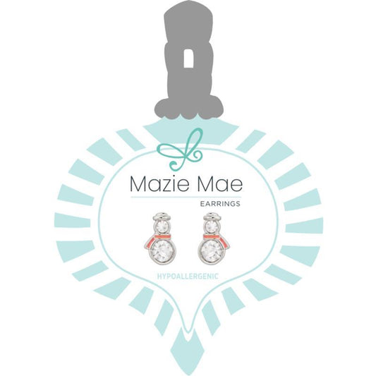 Mazie Mae Holiday Earring ~ Silver CZ Snowman Stud