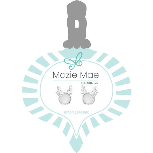 Mazie Mae Holiday Earring ~ Silver & White Opal Reindeer Stud