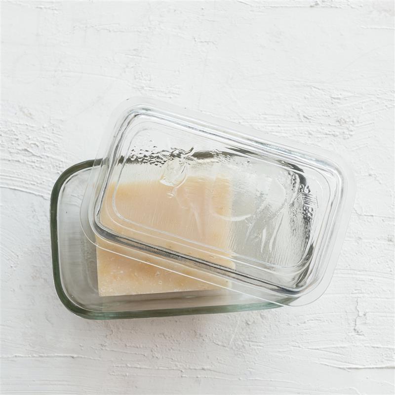 PRESSED GLASS BUTTER DISH WITH COW