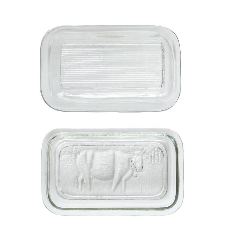 PRESSED GLASS BUTTER DISH WITH COW