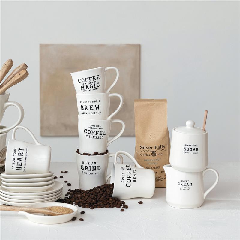 12 OZ. STONEWARE MUG WITH SAYING ~ RISE AND GRIND