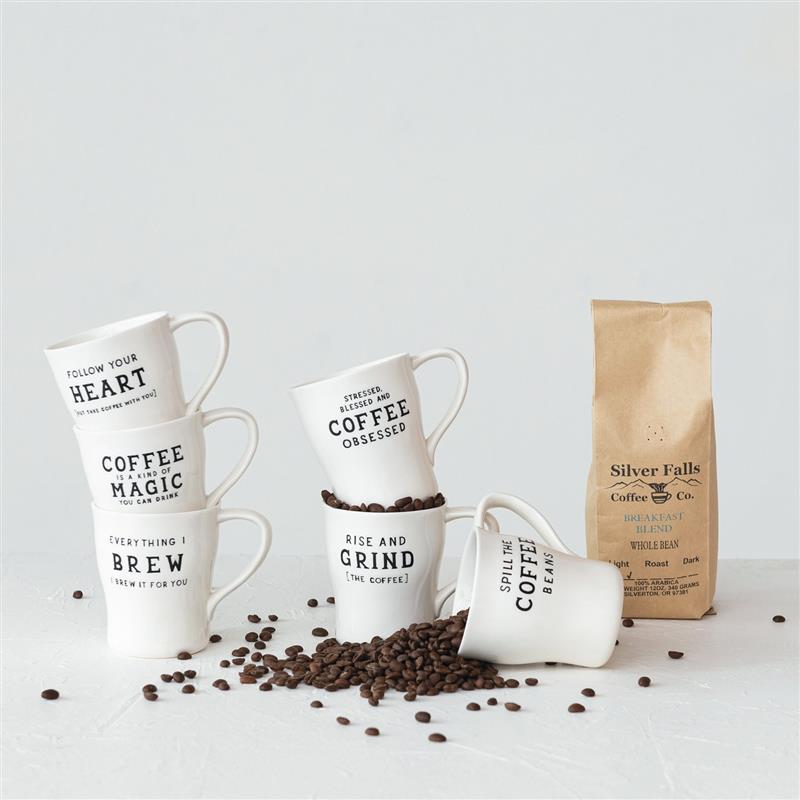 12 OZ. STONEWARE MUG WITH SAYING ~ RISE AND GRIND