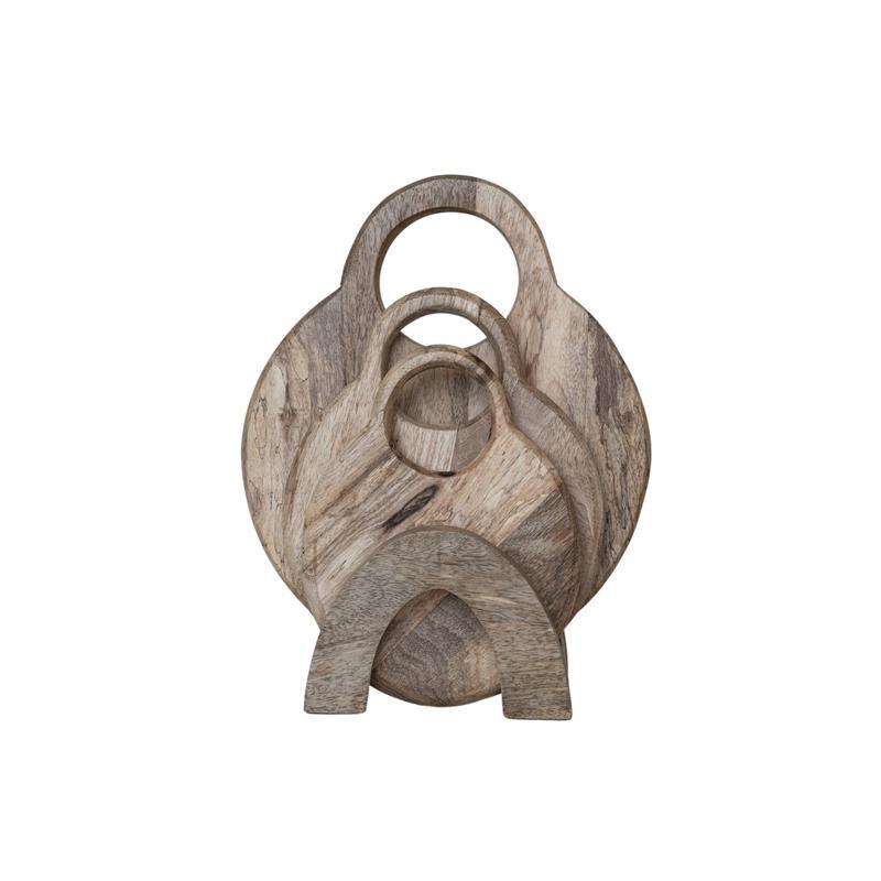 MANGO WOOD CHEESE/CUTTING BOARDS WITH HANDLES AND STAND
