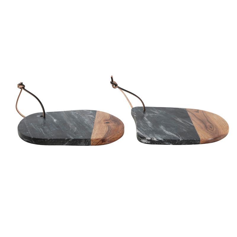 MARBLE AND ACACIA WOOD CHEESE/CUTTING BOARD WITH LEATHER TIE ~ SHAPE O