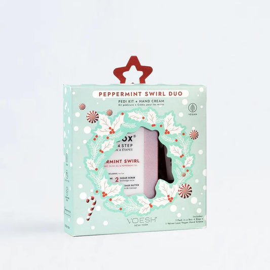 Peppermint Swirl Duo ~ Pedi Kit + Hand Cream + Nail Stickers