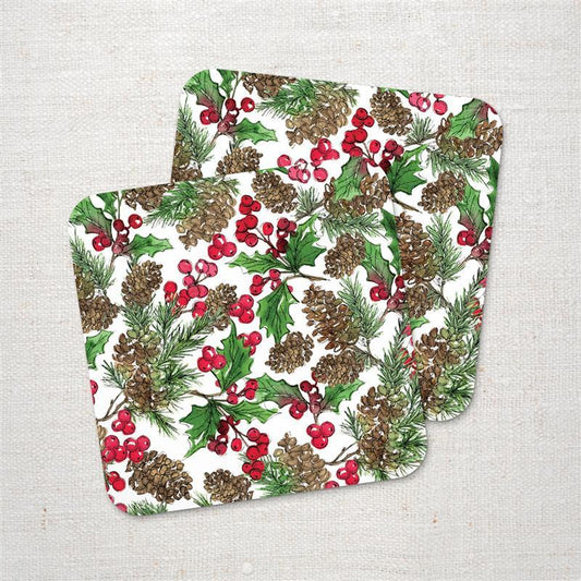 Holly & Pine Paper Coaster Set