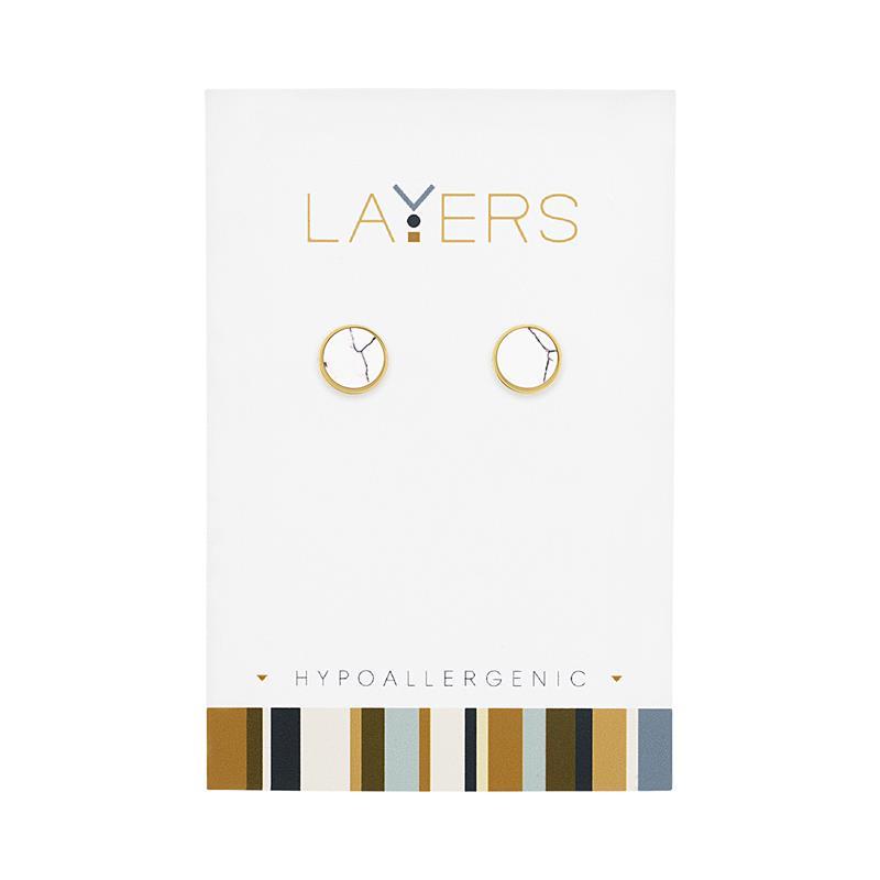Gold Round Granite Stud Layers Earrrings