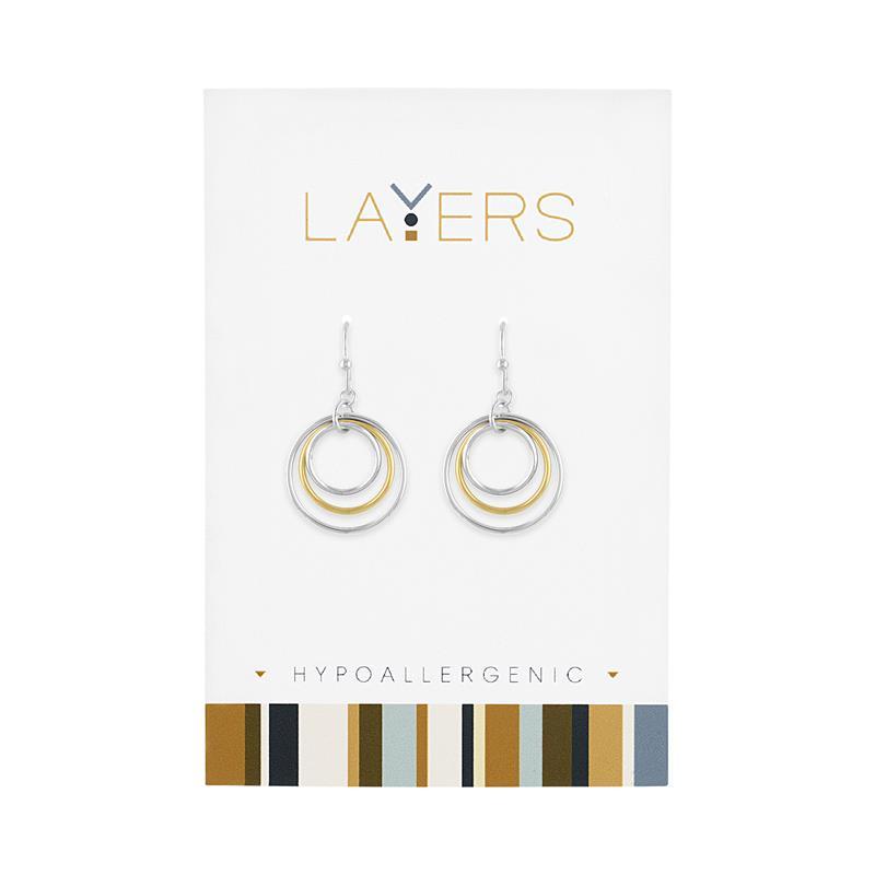Silver TwoTone Three Circle Dangle Layers Earrings