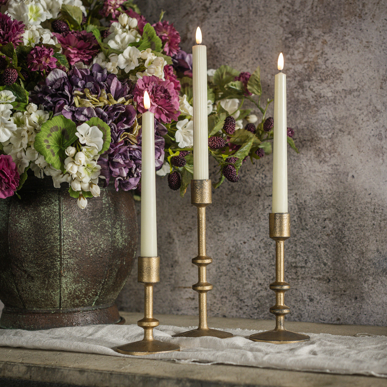Aged Gold Taper Candlestick ~ Set of 3