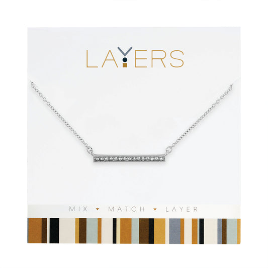 Silver CZ Bar Layers Necklace