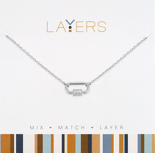 Silver Carabiner Pendant Layers Necklace