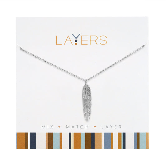 Silver Feather Layers Necklace