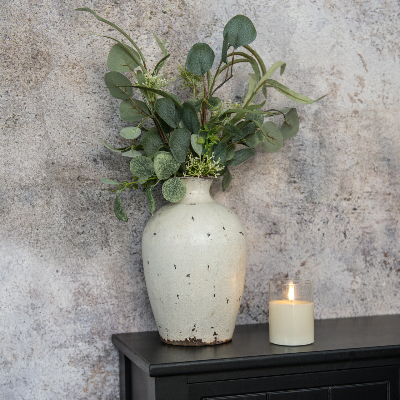 Cream Metal Vase ~ 11.25 Inches