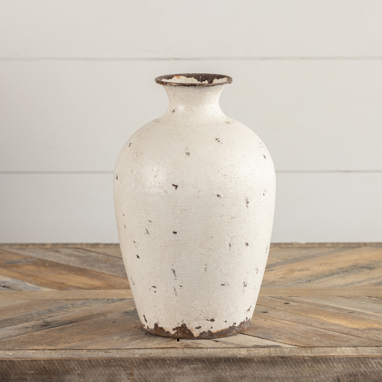 Cream Metal Vase ~ 11.25 Inches